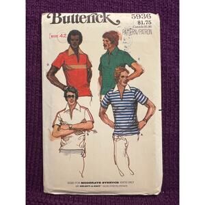 Butterick 5936 Sewing Pattern mens polo 1970s size 42
